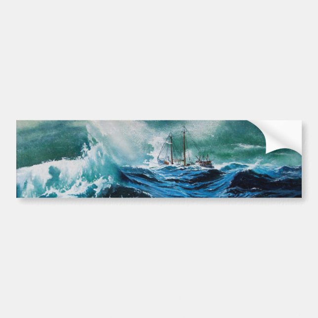 Autocollant De Voiture Bateau dans la mer en tempête (Devant)