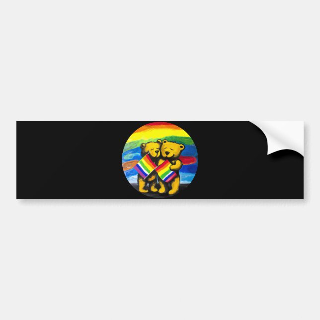 Autocollant De Voiture Bears Love Couple LGBT Arc-en-ciel (Devant)