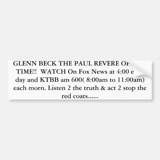 AUTOCOLLANT DE VOITURE BECK PAUL REVERE DE NOTRE TEMPS ! !  MONTRE… (Devant)