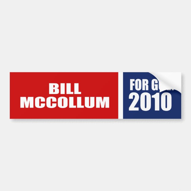 AUTOCOLLANT DE VOITURE BILL MCCOLLUM POUR LE GOUVERNEUR (Devant)