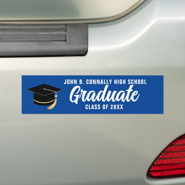 Autocollant De Voiture Bleu Blanc Diplômé sur mesure (En voiture)