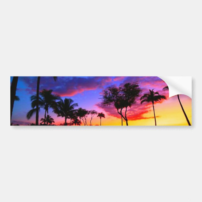Autocollant De Voiture Blue Red Sunset Exotic Hawaiian Beach Palm Trees (Devant)
