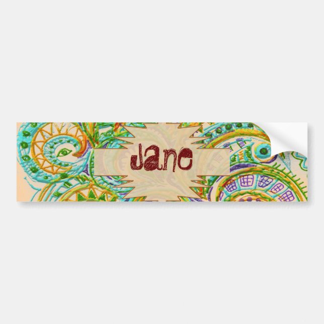 Autocollant De Voiture Bohemian Green Doodle Motif Nom Sticker (Devant)