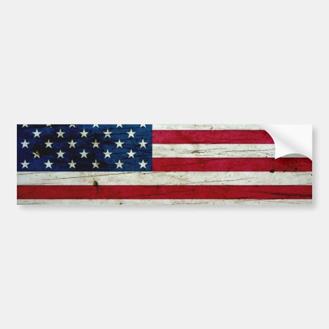 Autocollant De Voiture Bois affligé par cool de drapeau américain (Devant)