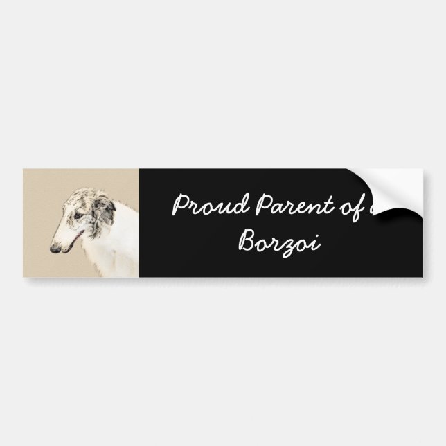 Autocollant De Voiture Borzoi (Argent Brindle) Peinture Chien Art origina (Devant)