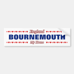 Autocollant De Voiture BOURNEMOUTH - Ma maison - Angleterre; Coeurs rouge