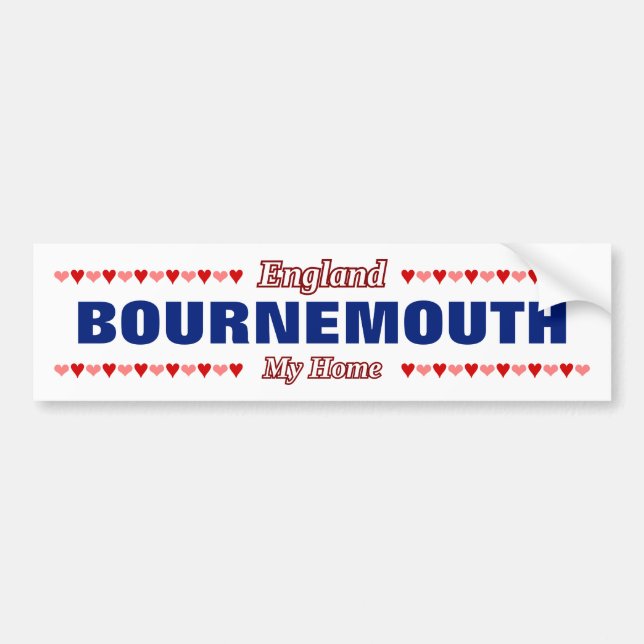 Autocollant De Voiture BOURNEMOUTH - Ma maison - Angleterre; Coeurs rouge (Devant)