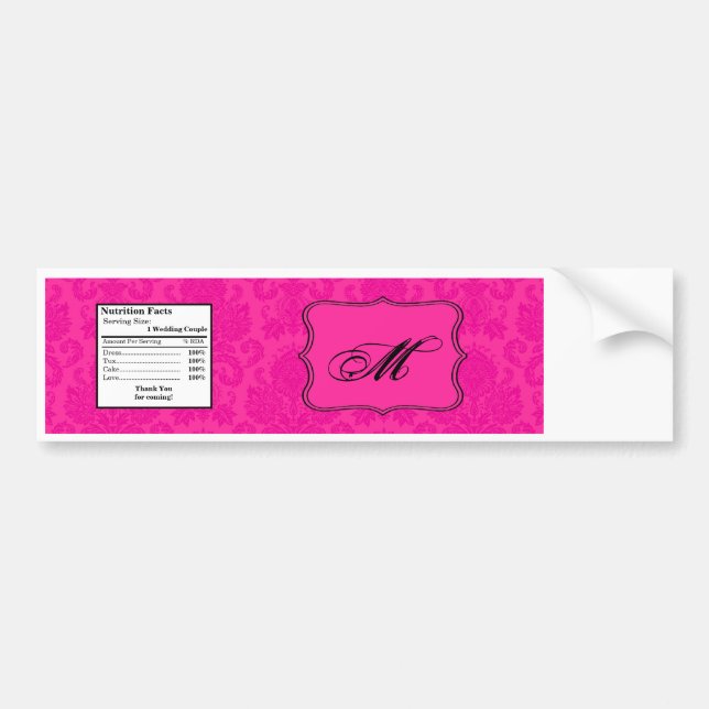 Autocollant De Voiture Bouteille d'eau Étiquette Hot rose noir Damask Den (Devant)