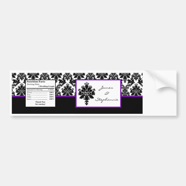 Autocollant De Voiture Bouteille d'eau Étiquette noir pourpre Damask Lace (Devant)