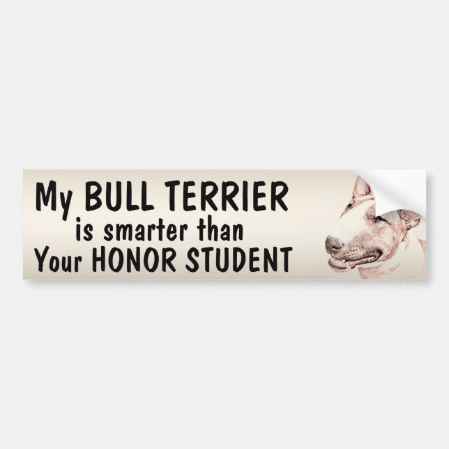 Autocollant De Voiture Bull-terrier - plus futé que l'étudiant - drôle (Devant)