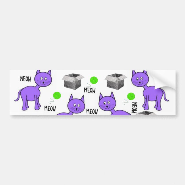 Autocollant De Voiture Bumper Sticker Chat Violet Kittens Meow (Devant)