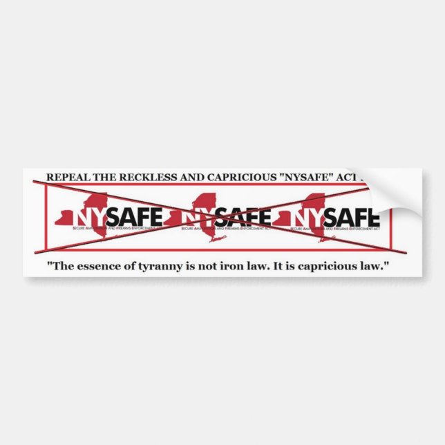 Autocollant De Voiture Bumpersticker SÛR d'ACTE de l'abrogation NY (Devant)