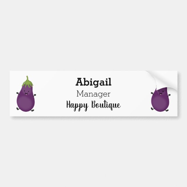Autocollant De Voiture Caricature d'aubergine d'aubergine joliment heureu (Devant)