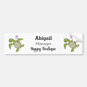 Autocollant De Voiture Caricature joyeuse de tortue de mer verte mignonne