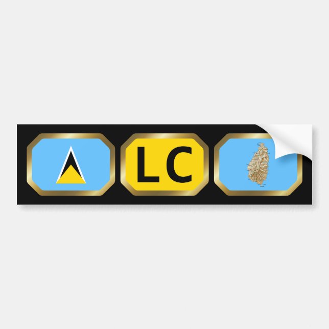Autocollant De Voiture Carte du drapeau de Sainte-Lucie Code Bumper Stick (Devant)