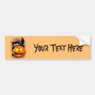 Autocollant De Voiture Chat Fun Halloween Caractère mordant un Citrouille