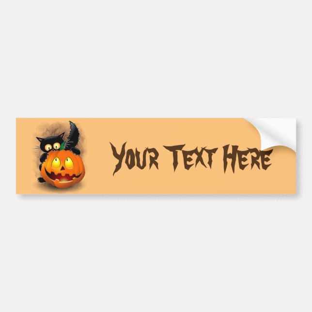 Autocollant De Voiture Chat Fun Halloween Caractère mordant un Citrouille (Devant)
