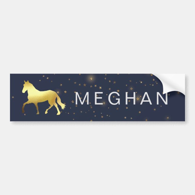 Autocollant De Voiture cheval d'or étoiles équestre Monogramme (Devant)