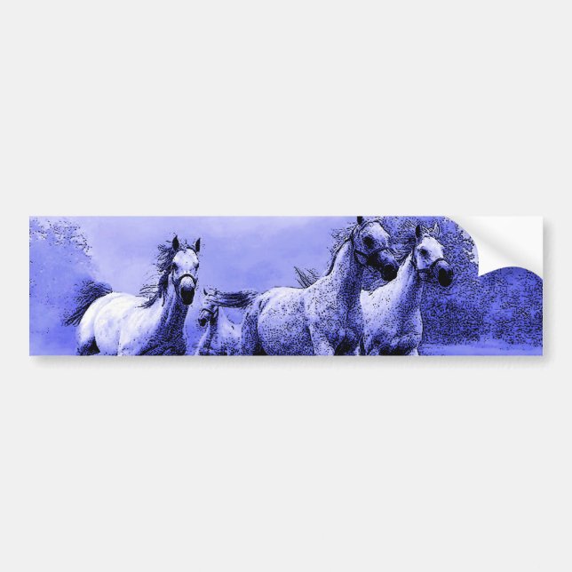 Autocollant De Voiture Chevaux de course et Lune Bleue (Devant)
