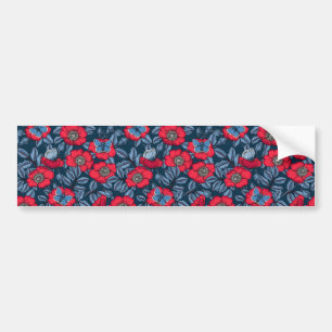 Autocollant De Voiture Chien rose et papillons en bleu et rouge