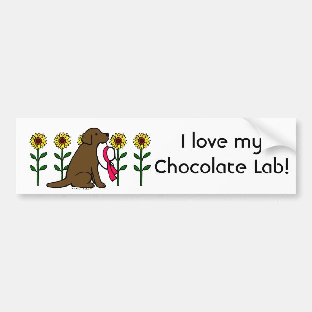 Autocollant De Voiture Chocolat Labrador d'été avec des tournesols (Devant)