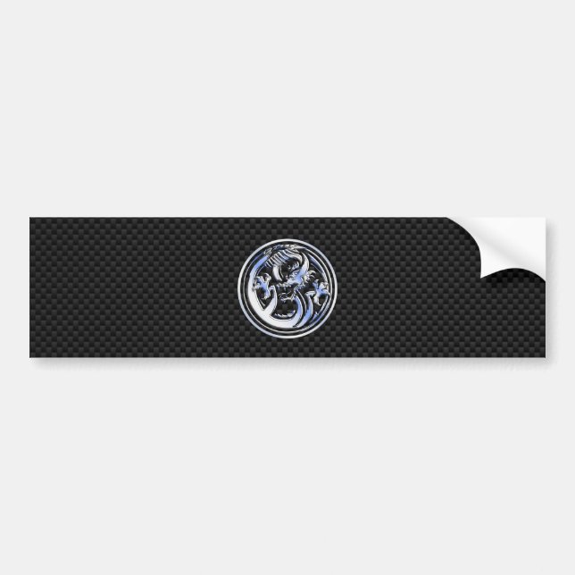 Autocollant De Voiture Chrome Dragon Crest noir Carbone Fibres Impression (Devant)