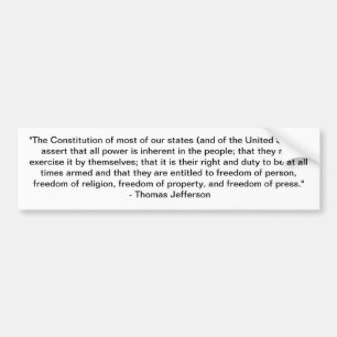 Autocollant De Voiture Citation de Thomas Jefferson - constitution
