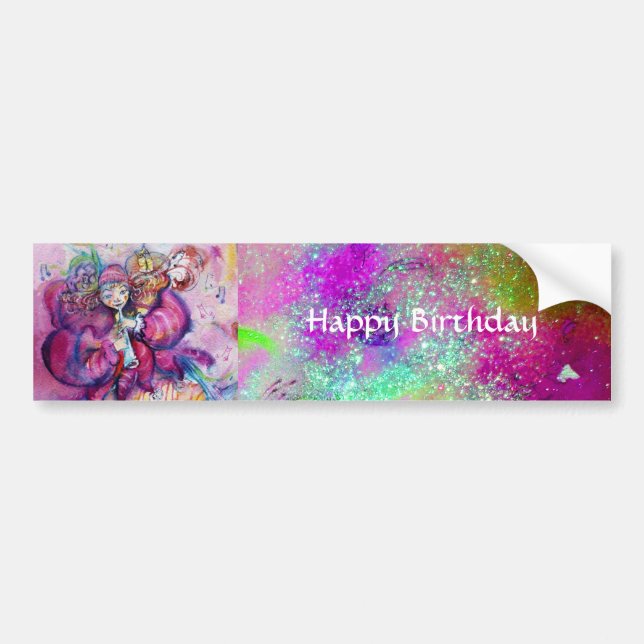 Autocollant De Voiture CLOWN MUSICALE, ROSE PURPLE SPARKLES Joyeux annive (Devant)