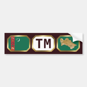 Autocollant De Voiture Code de la carte du drapeau du Turkménistan