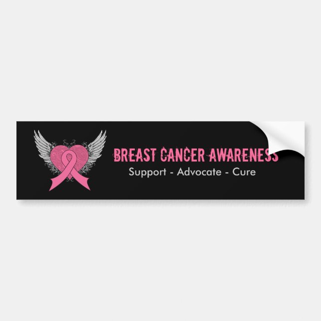 Autocollant De Voiture Coeur ailé Grunge - Sticker pour le cancer du sein (Devant)