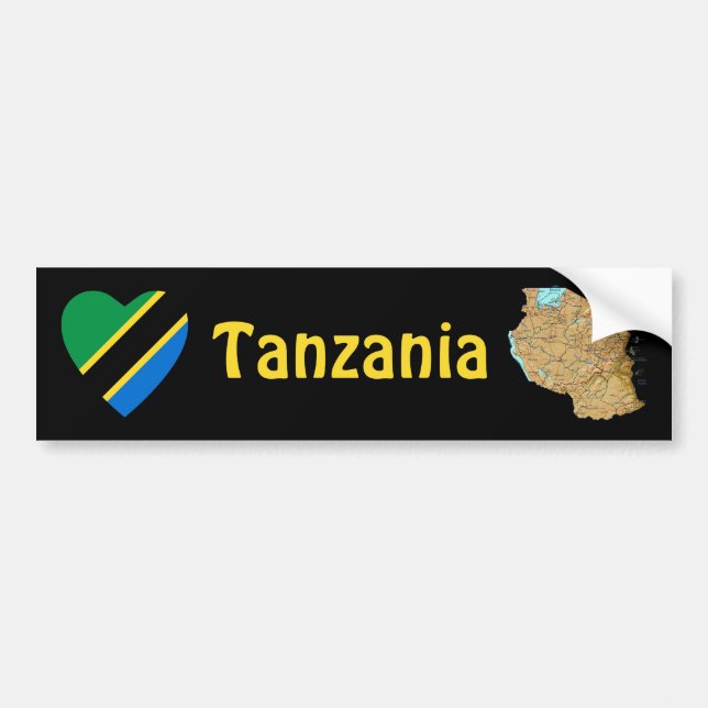 Autocollant De Voiture Coeur de drapeau de la Tanzanie + Adhésif pour (Devant)