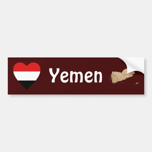 Autocollant De Voiture Coeur de drapeau du Yémen + Adhésif pour (Devant)
