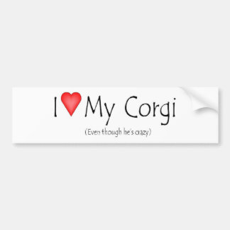 Autocollant De Voiture Coeur I mon corgi (quoiqu'il est fou)