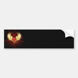 Autocollant De Voiture Coeur rouge avec ailes d'or