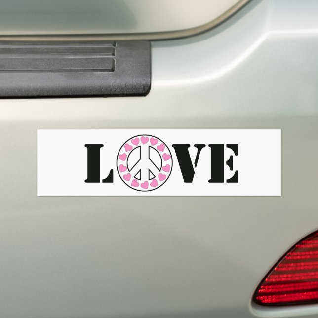 Autocollant De Voiture Coeurs de paix d'amour rose (En voiture)