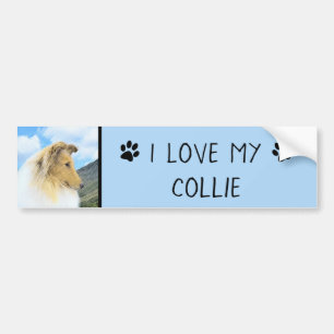 Autocollant De Voiture Collie en Montagne (Rough) Peinture - Chien Art
