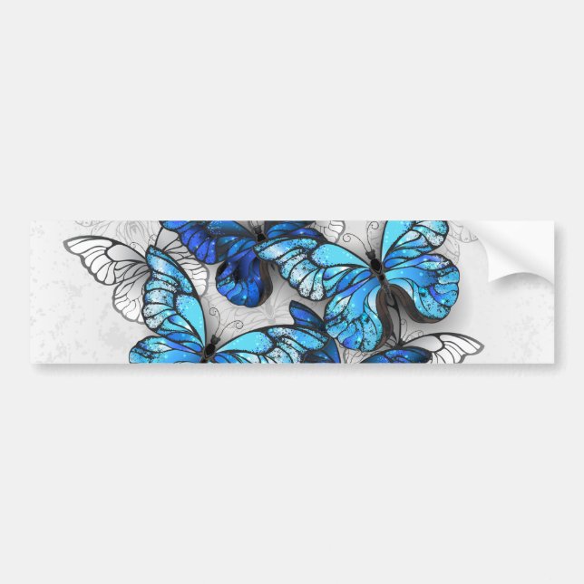 Autocollant De Voiture Composition des papillons blancs et bleus (Devant)