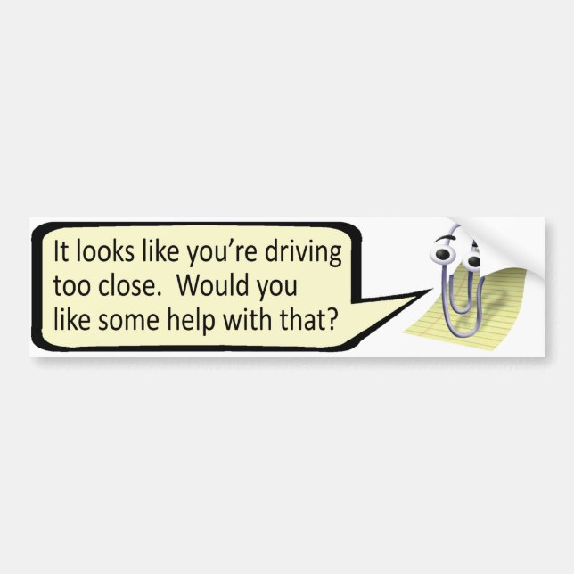 Autocollant De Voiture "Conduire trop près ?" Clippy (Devant)