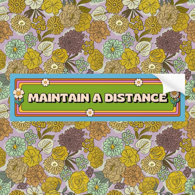 Autocollant De Voiture Couleur rétro "Maintenir une distance" Flower Powe (Créateur téléchargé)