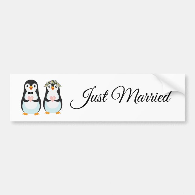 Autocollant De Voiture Couple mignon en pingouin juste marié Sticker pare (Devant)