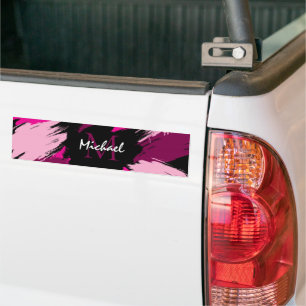 Autocollant De Voiture Coups de pinceau nuances de rose chaud nom avec mo