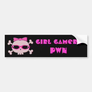 Autocollant De Voiture Crâne de pwn de Gamers de fille avec des lunettes