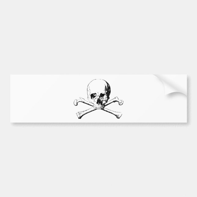Autocollant De Voiture Crâne noir et blanc et os (Devant)