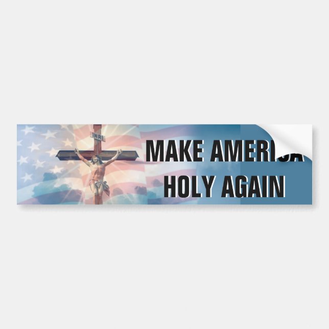 Autocollant De Voiture Crucifix de Jésus de drapeau américain en nuages (Devant)