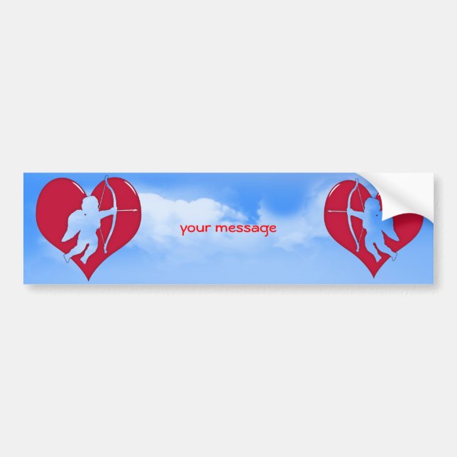 Autocollant De Voiture Cupid dans un coeur (Ajouter votre texte) (Devant)