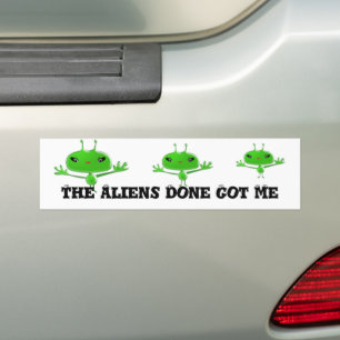 Autocollant De Voiture Cute Green Outer Space Aliens with Space Ship