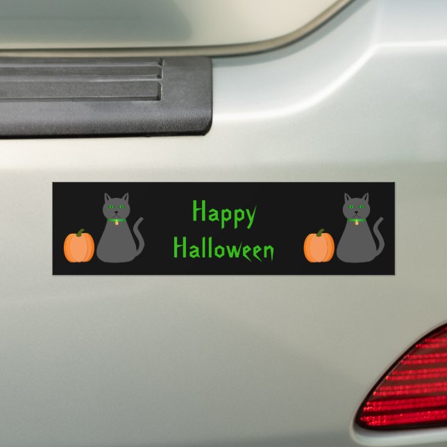 Autocollant De Voiture Cute Halloween Chat et Citrouille Personnalisé (En voiture)