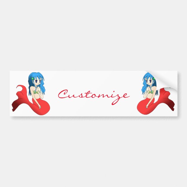 Autocollant De Voiture Cute Mermaid à cheveux bleus Thunder_Cove (Devant)