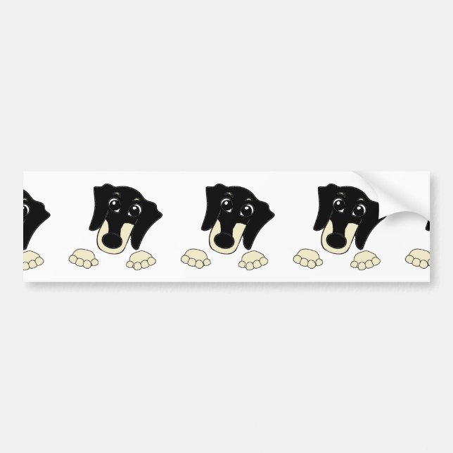 Autocollant De Voiture Dachshund dessin humoristique noir et crème (Devant)