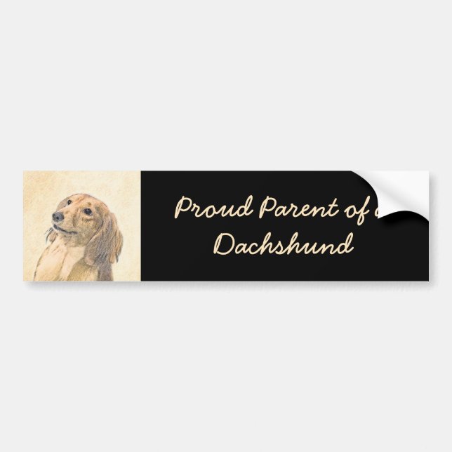 Autocollant De Voiture Dachshund (Longhaerien) Peinture - Art Chien origi (Devant)